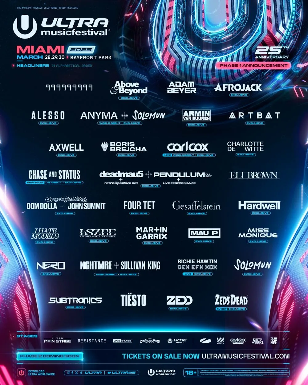 Ultra Music Festival unveils Phase 1 lineup for milestone 25th